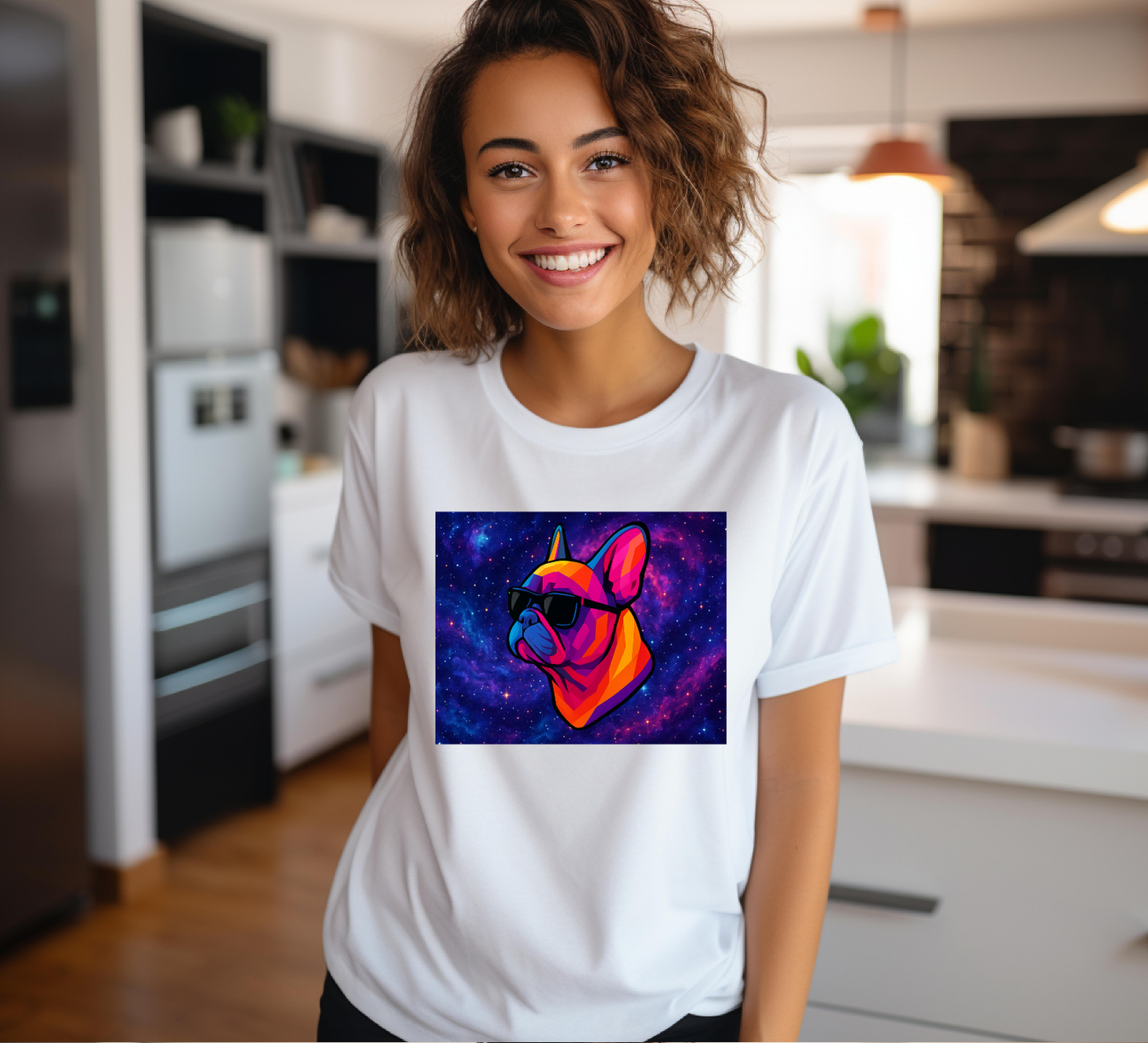 French Bulldog with Vibrant Colors with Sunglasses T-shirt