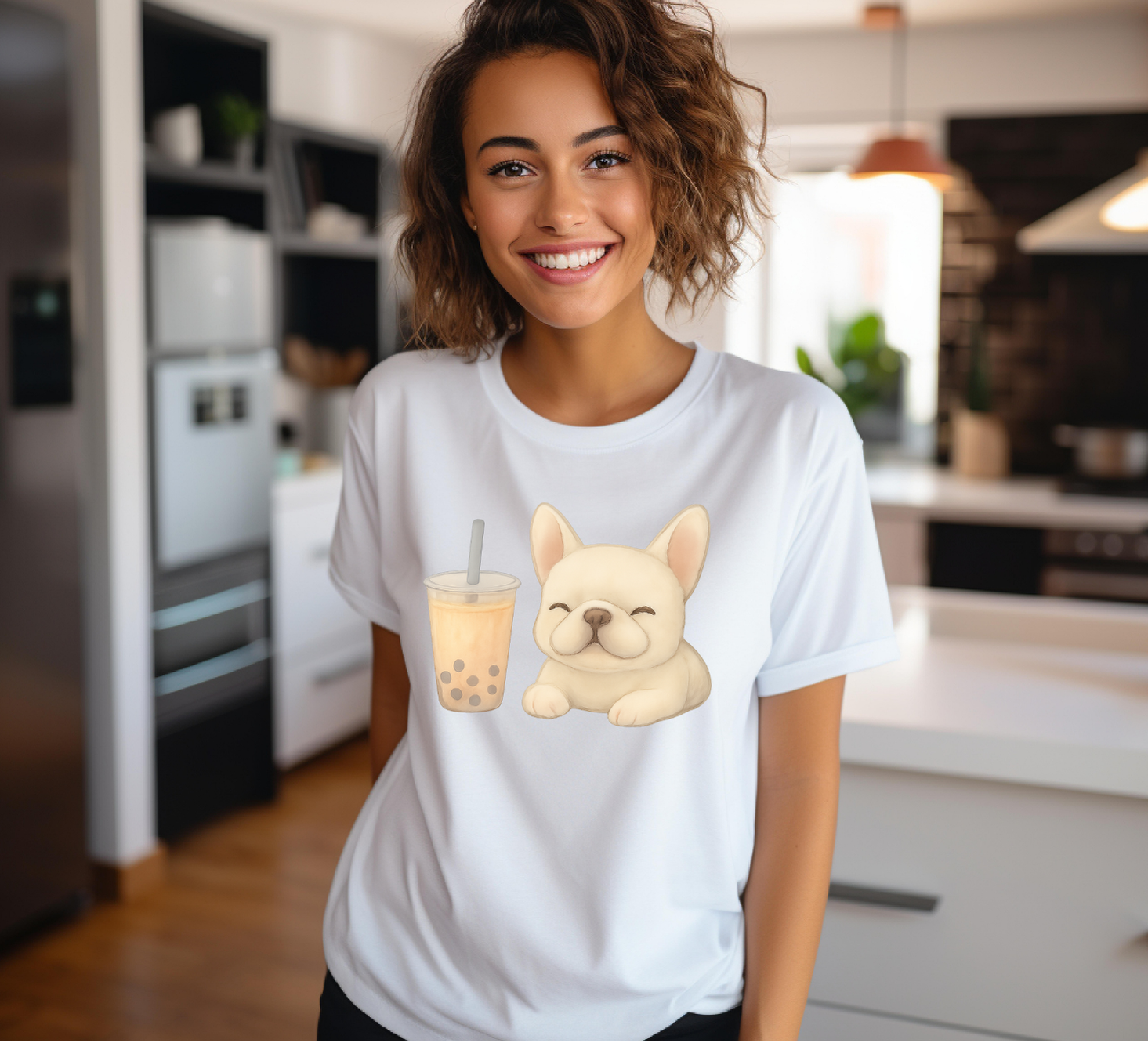 French Bulldog with Bubble Tea T-shirt