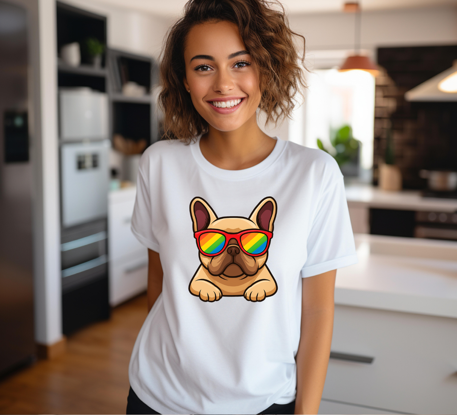 Fawn Frenchie with Sunglasses T-shirt