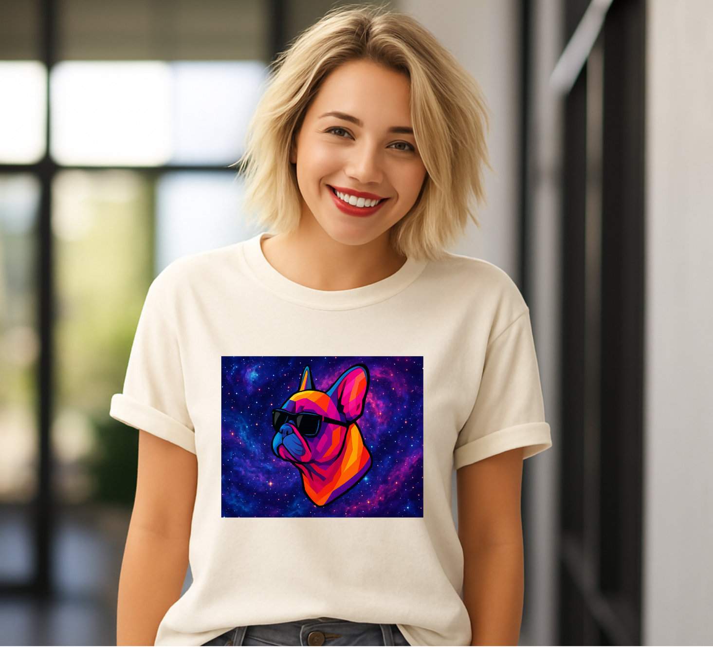 French Bulldog with Vibrant Colors with Sunglasses T-shirt