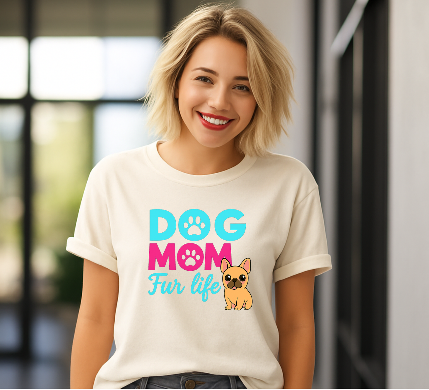 Dog Mom Fur Life with Frenchie T-shirt
