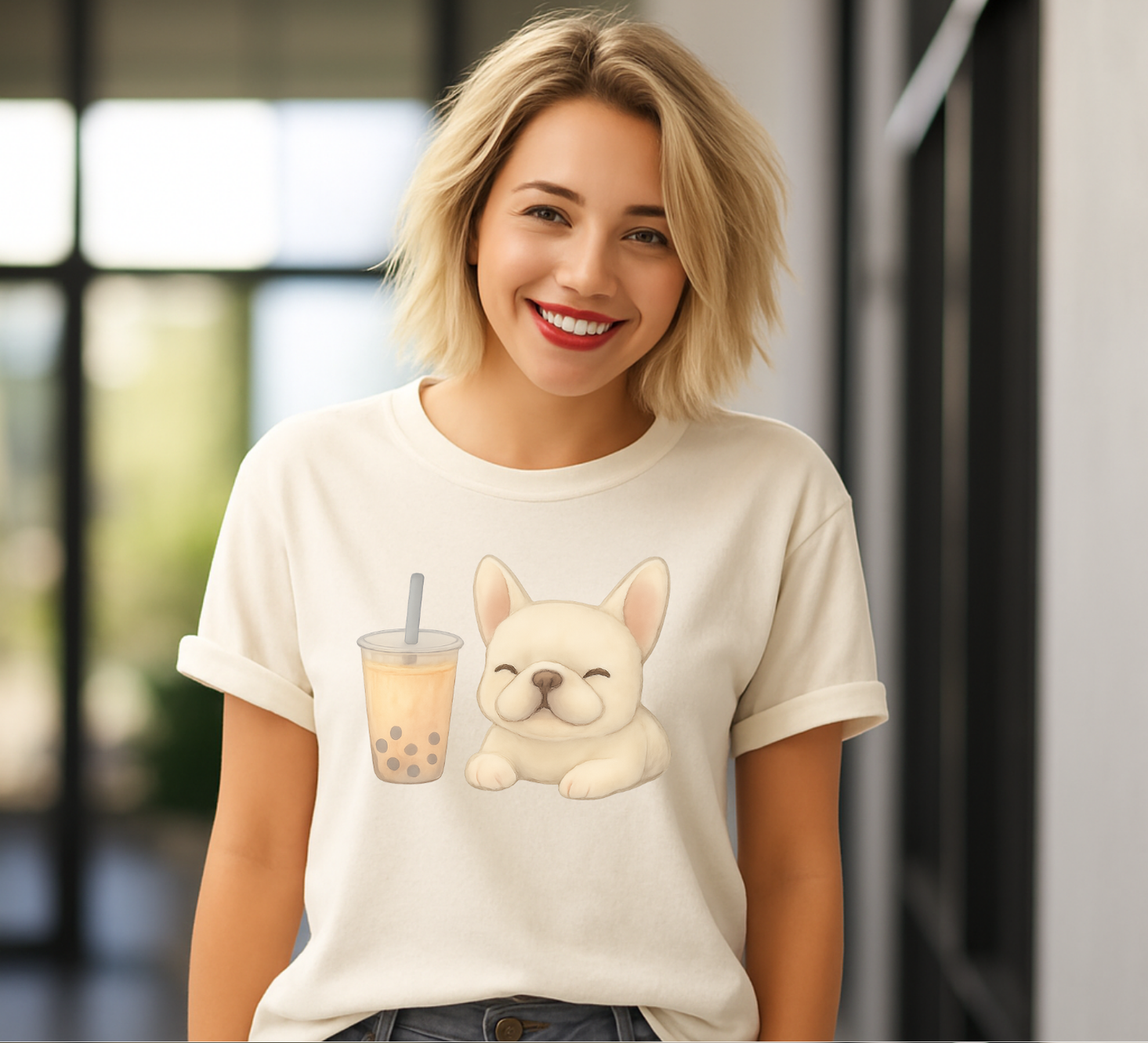 French Bulldog with Bubble Tea T-shirt