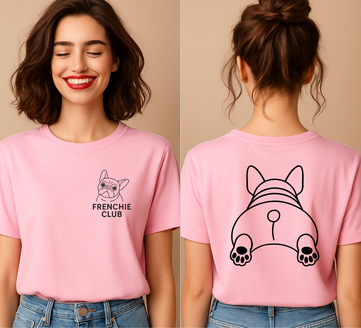 Black French Bulldog Front and Back T-shirt Design