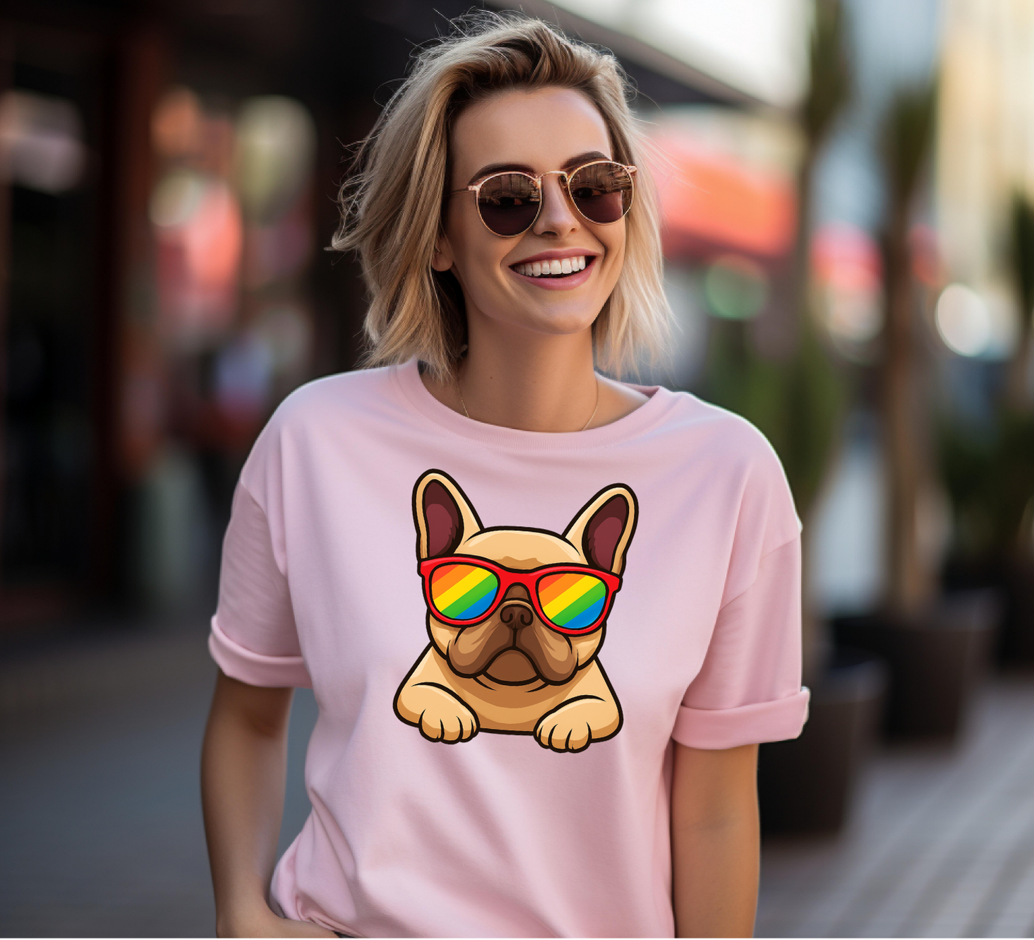 Fawn Frenchie with Sunglasses T-shirt