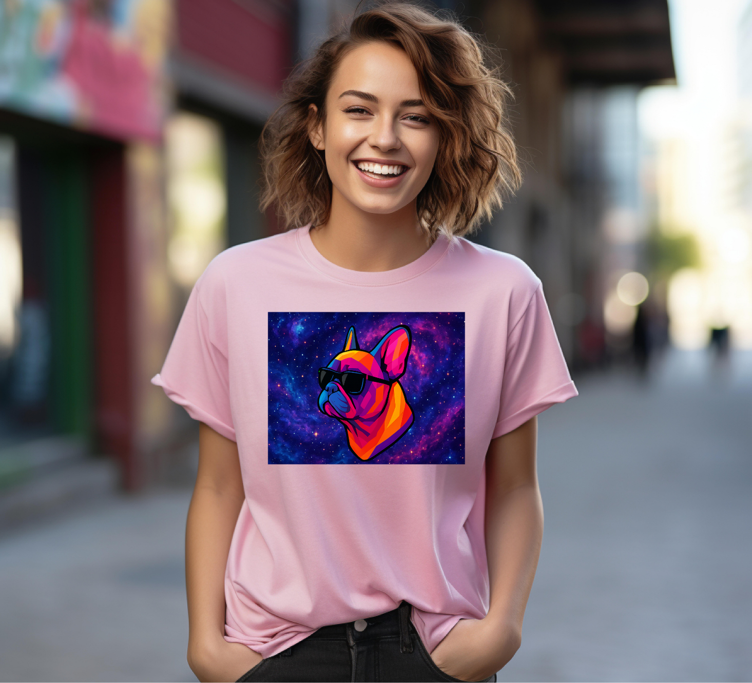 French Bulldog with Vibrant Colors with Sunglasses T-shirt