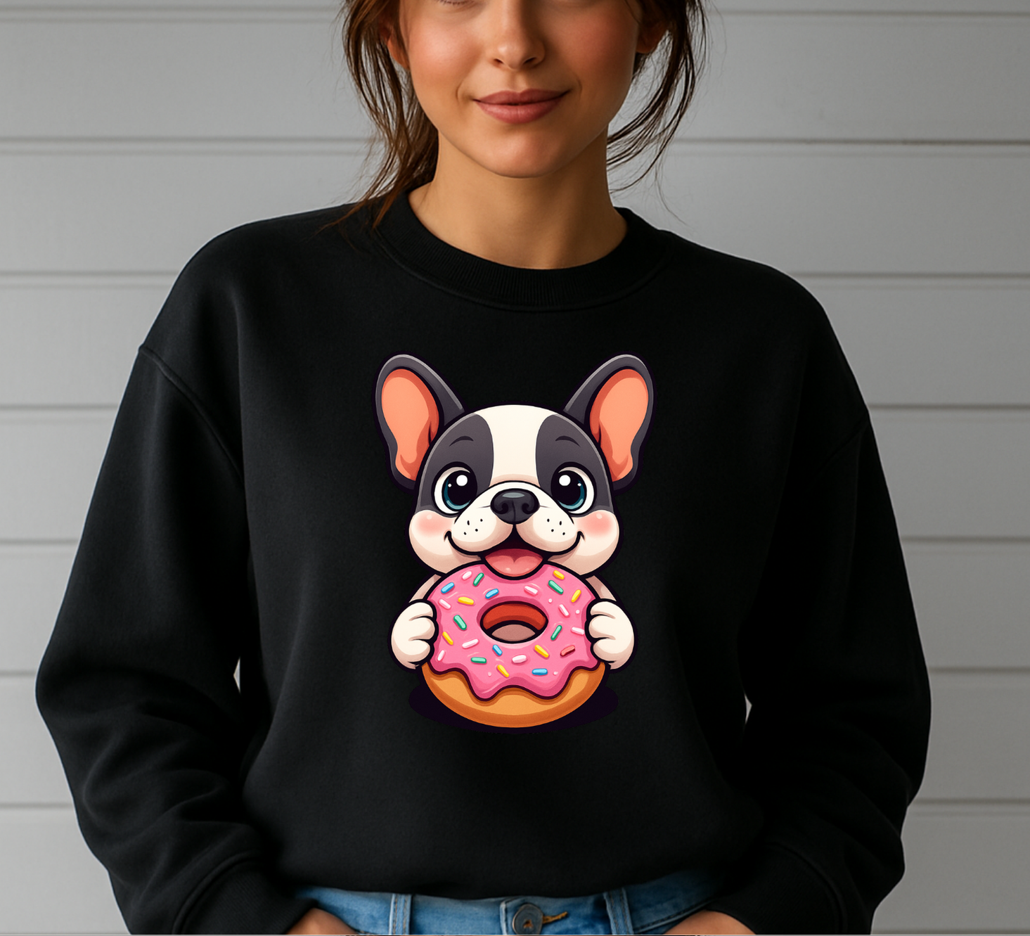 French Bulldog Eats a Donut Sweatshirts