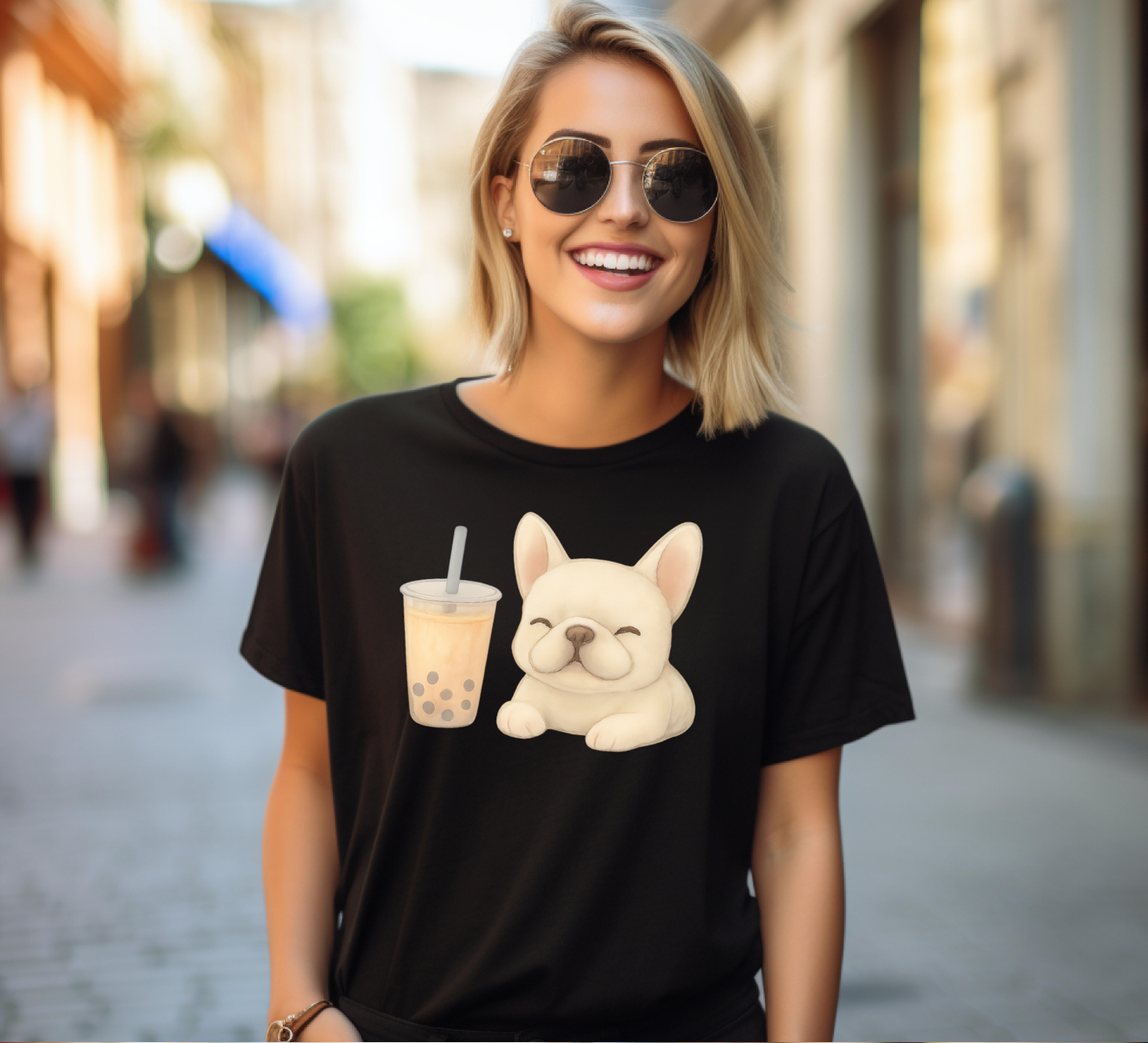 French Bulldog with Bubble Tea T-shirt