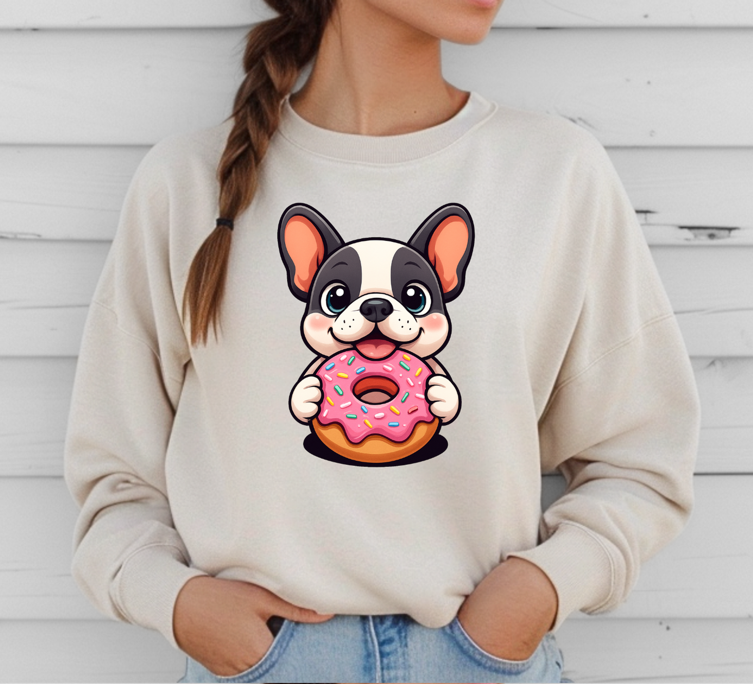 French Bulldog Eats a Donut Sweatshirts