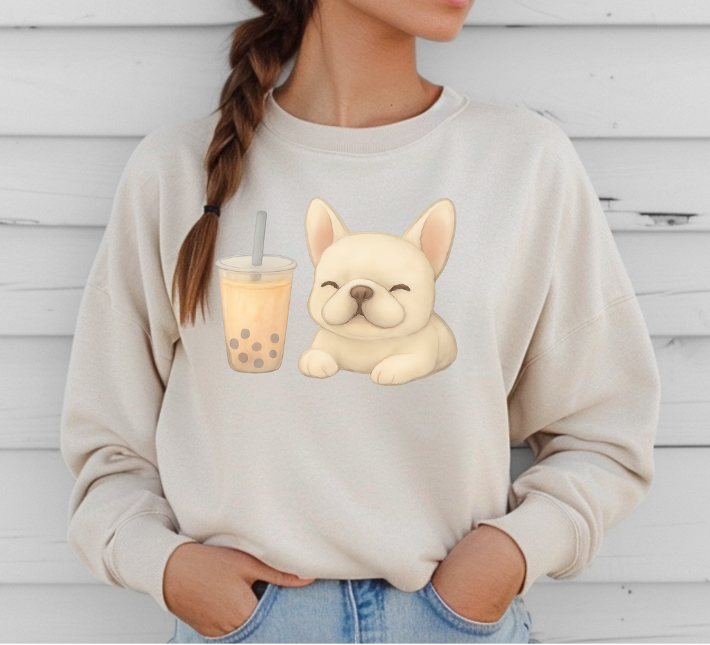 French Bulldogs with Bubble Tea Sweatshirts
