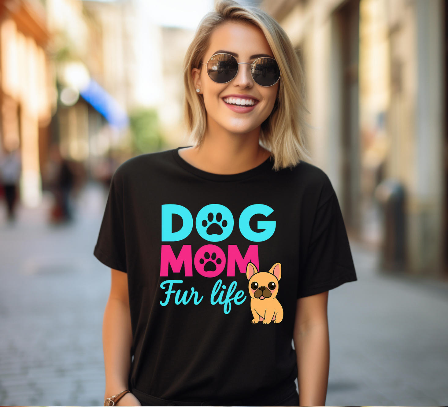Dog Mom Fur Life with Frenchie T-shirt
