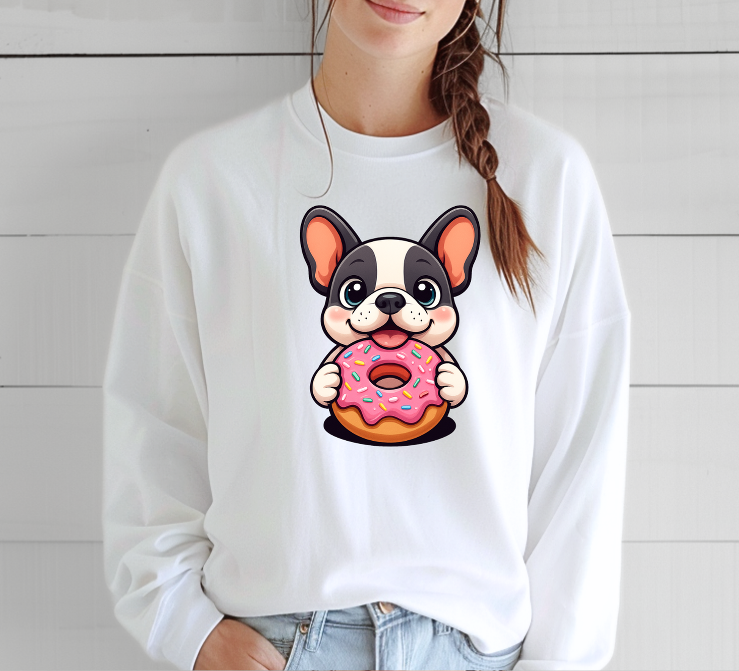 French Bulldog Eats a Donut Sweatshirts