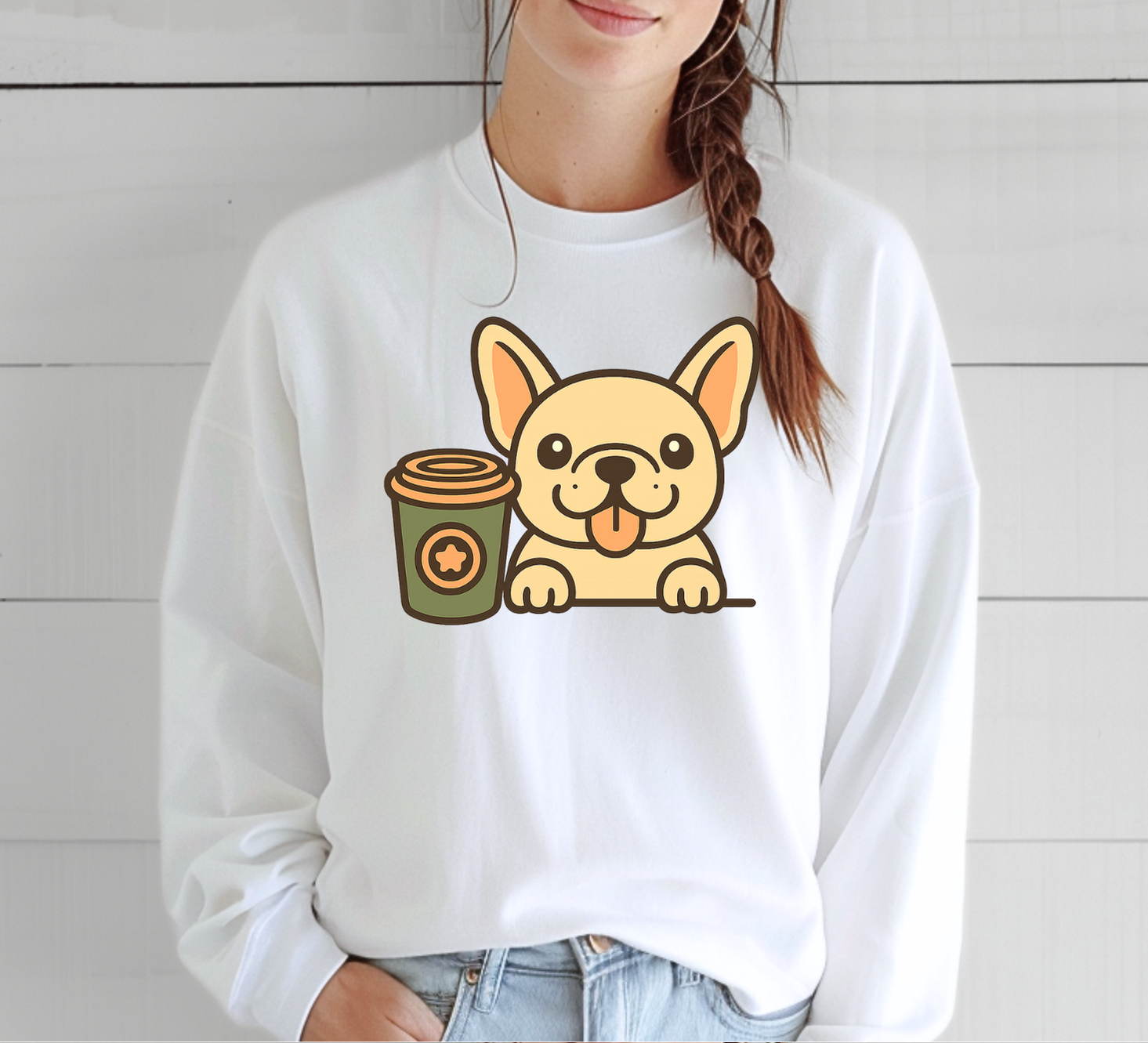 French Bulldog with Coffee Sweatshirts