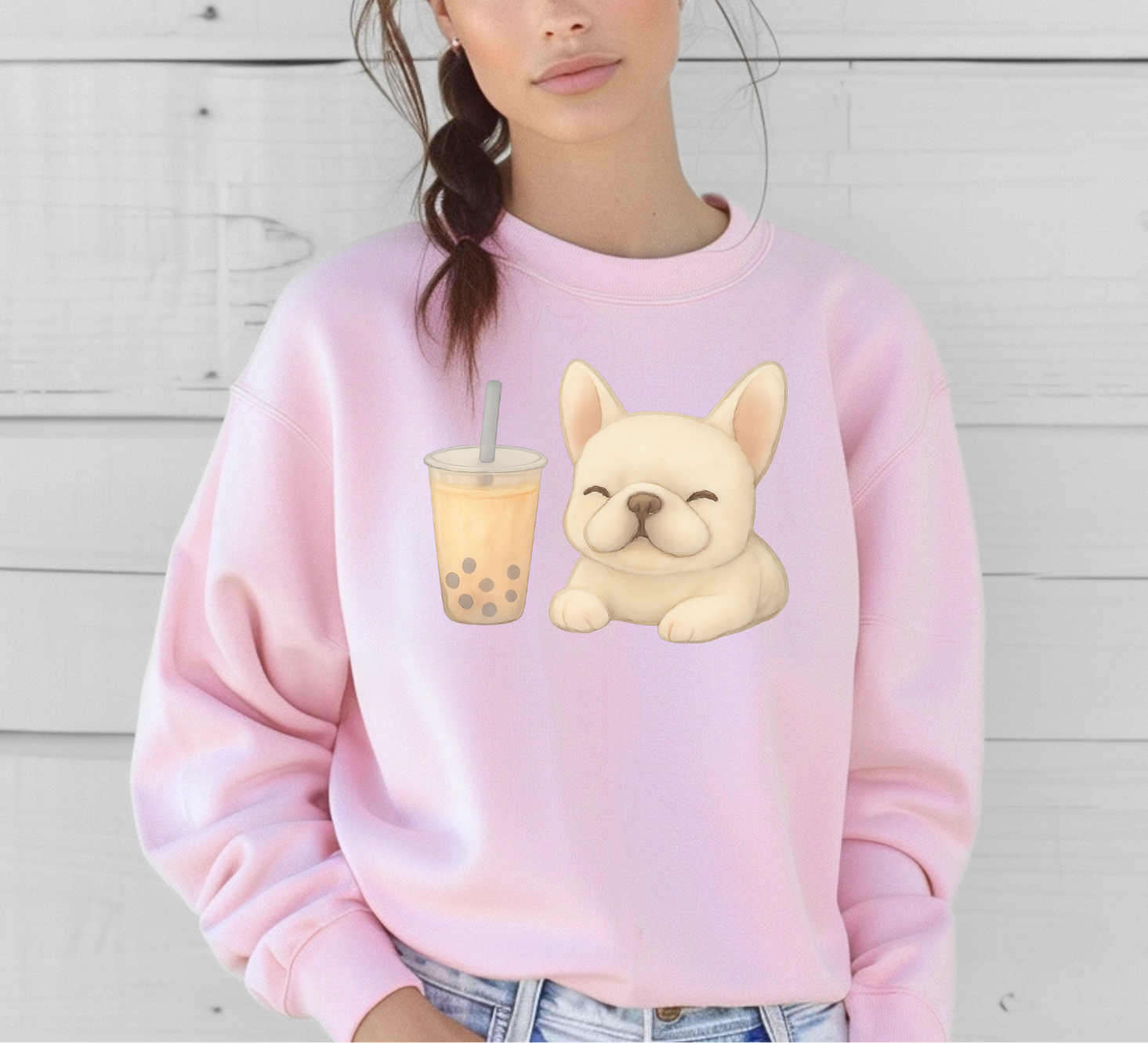 French Bulldogs with Bubble Tea Sweatshirts