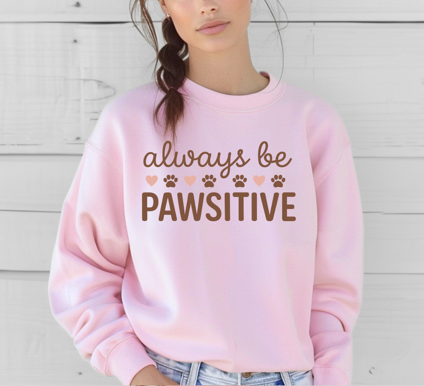 Always Be Pawsitive Brown Fonts Sweatshirts