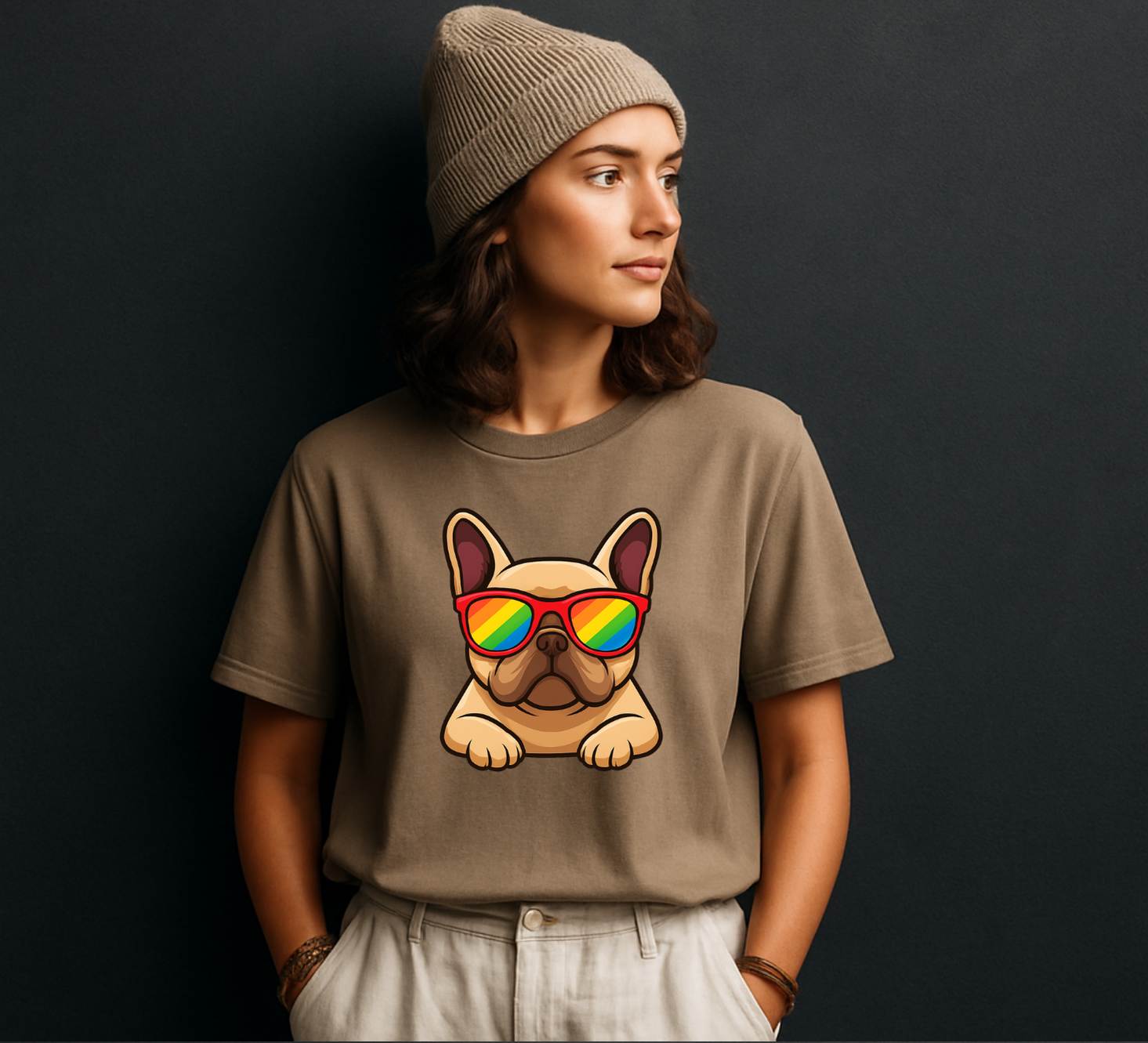 Fawn Frenchie with Sunglasses T-shirt
