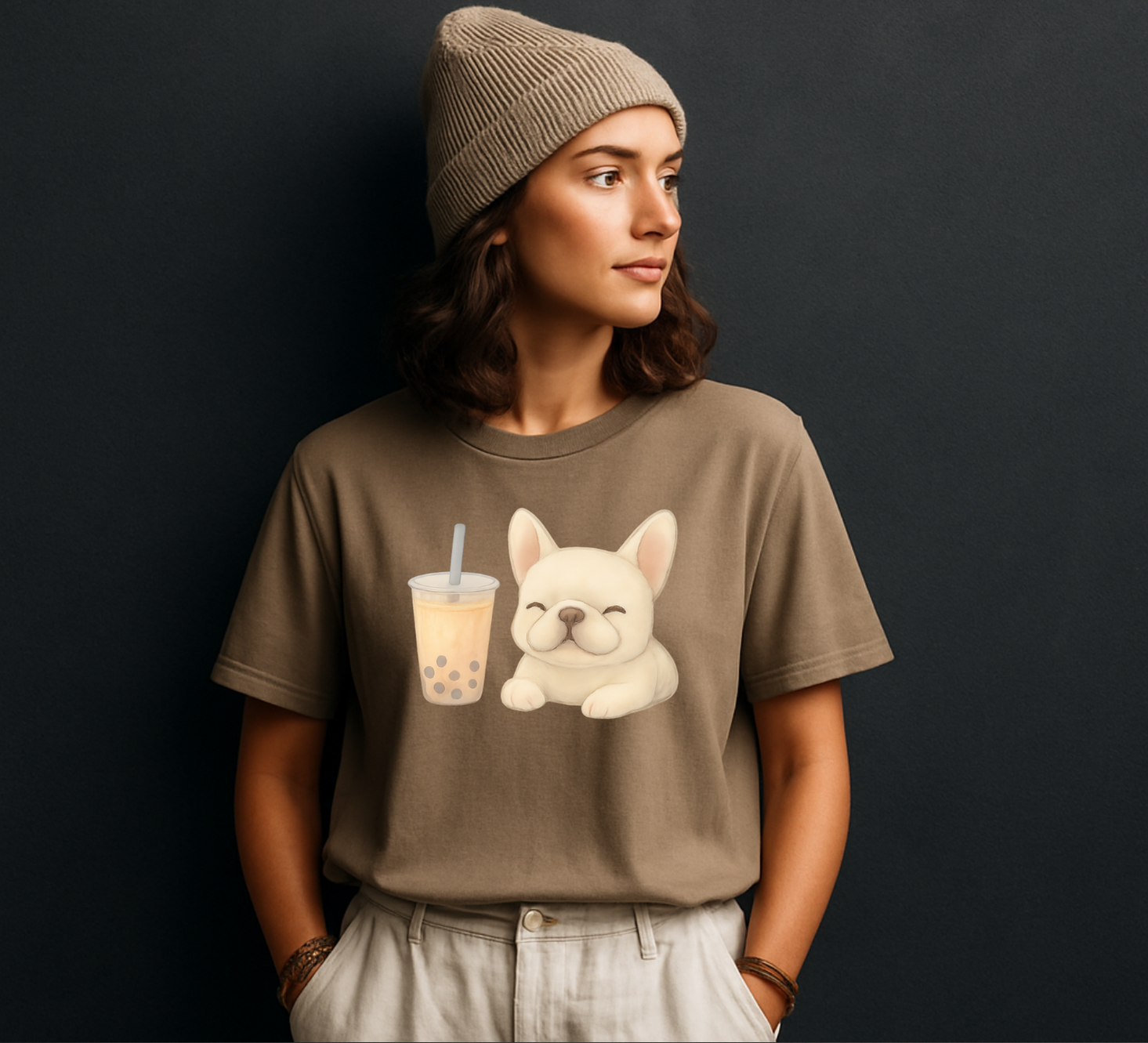 French Bulldog with Bubble Tea T-shirt