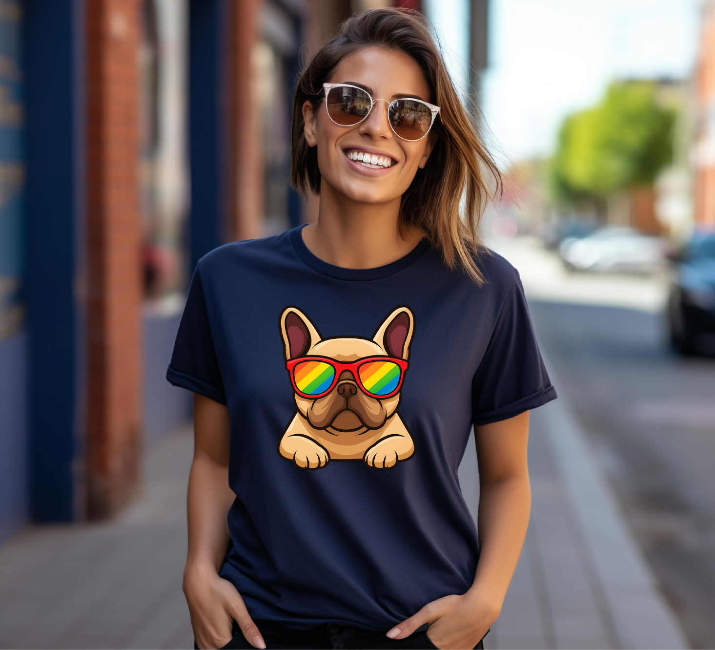 Fawn Frenchie with Sunglasses T-shirt