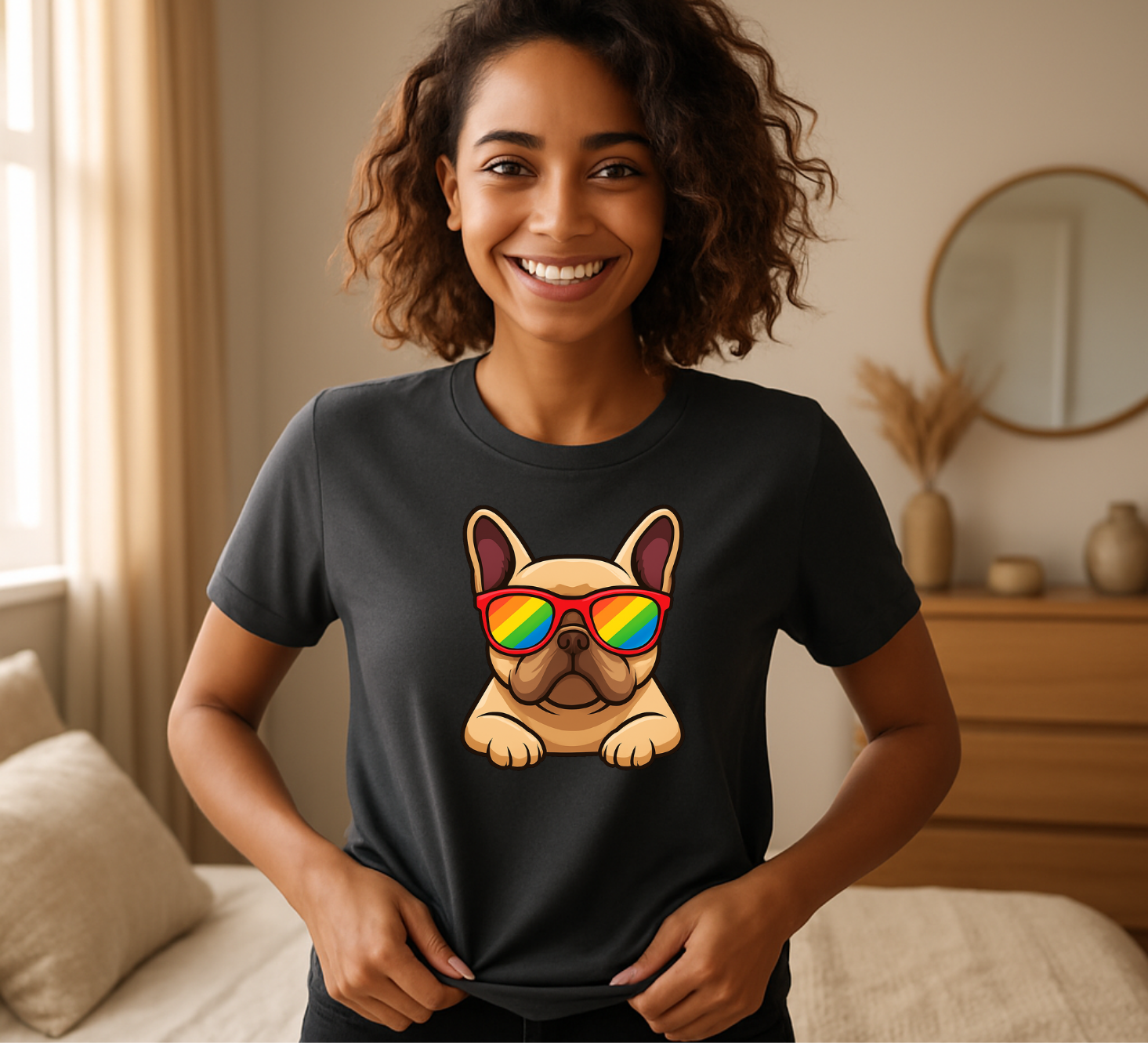 Fawn Frenchie with Sunglasses T-shirt