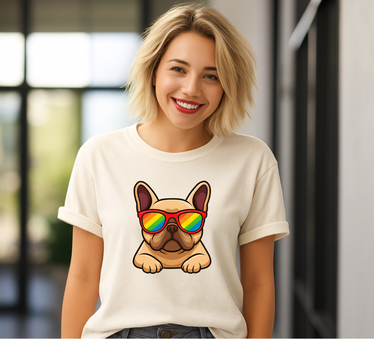 Fawn Frenchie with Sunglasses T-shirt